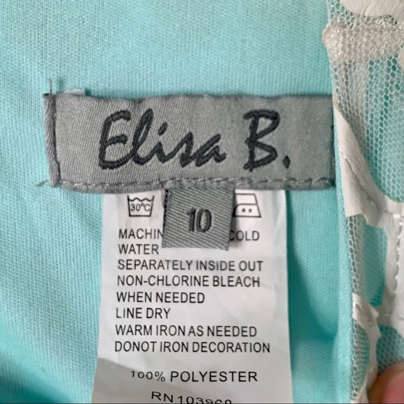 ELISA B. Lace Sleeveless Party Dress Teal Turquoise White Special Occasion Sz 10 - Picture 2 of 16